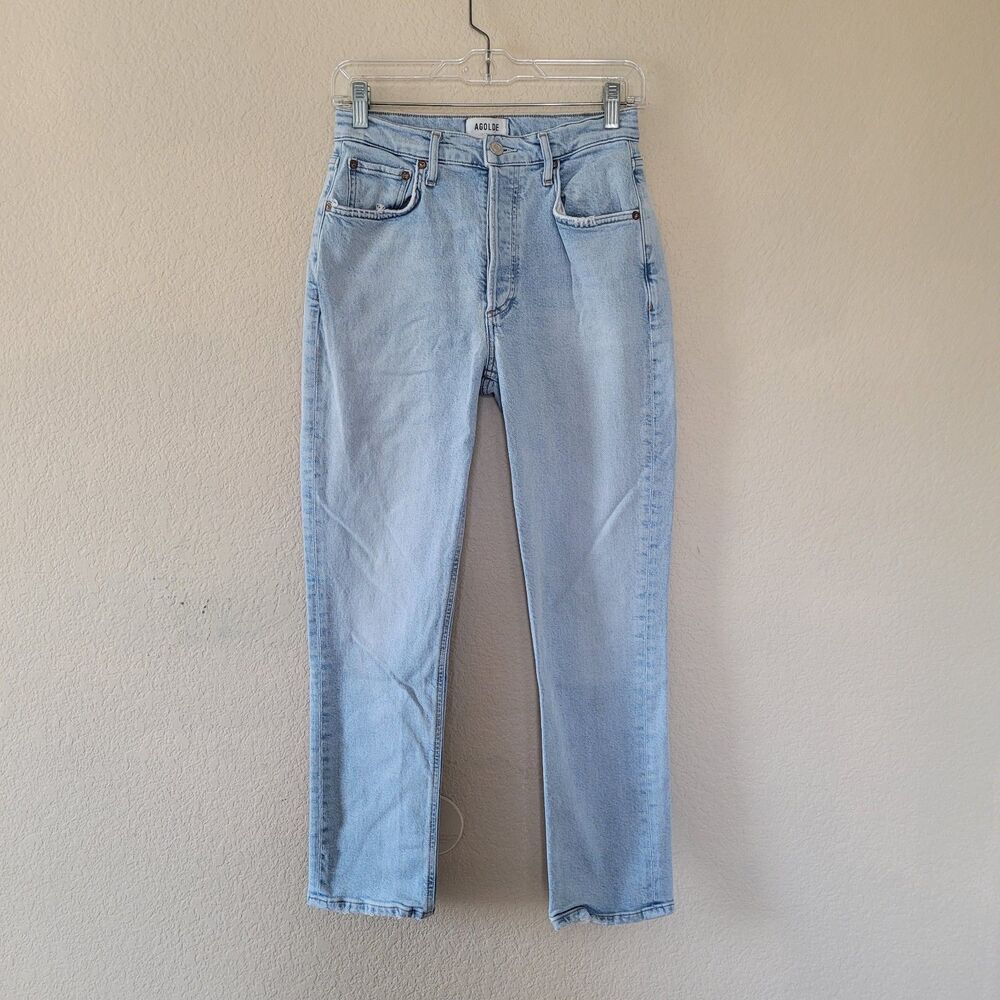 AGOLDE Riley Long Jeans Size 26 Light Wash High Rise Button Fly Organic Cotton